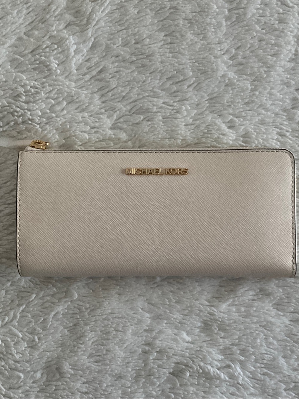 Michael Kors Pale Cream Zip-Around Saffiano Continental Wallet